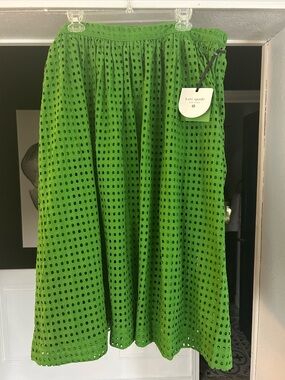 kate spade Bright Green Eyelet A-Line Midi Skirt